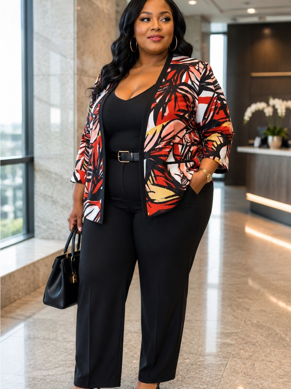 Kasper Black and color Patterned Blazer